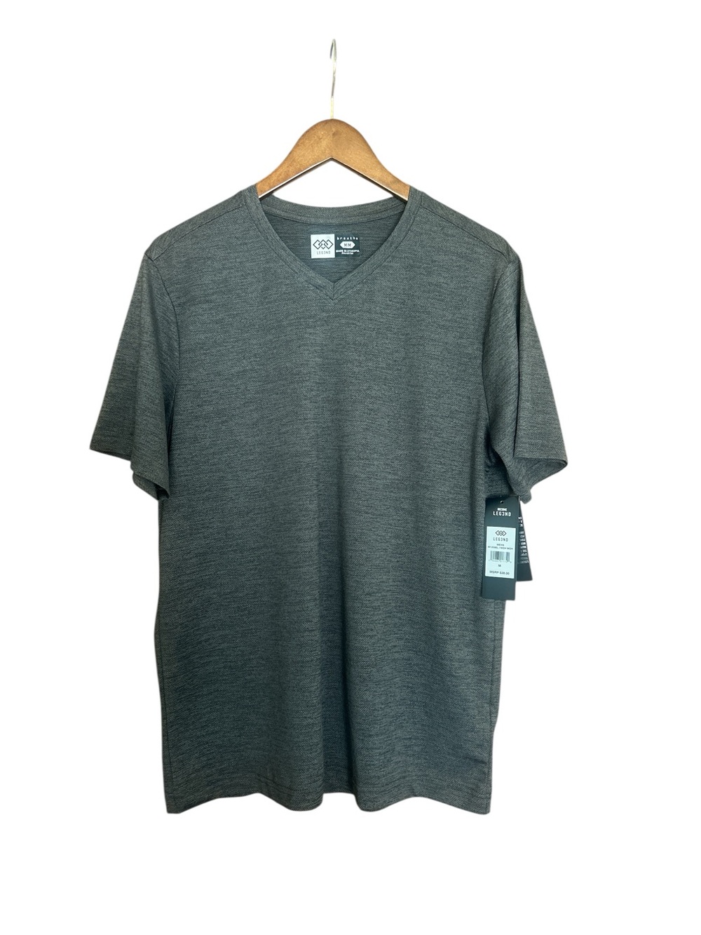 Men's V-Neck Performance Short Sleeve Tee in Heather Brown/Grey NWT